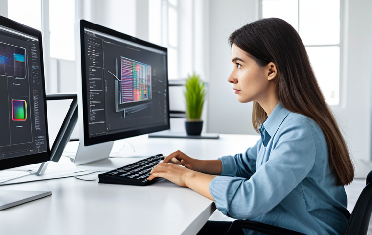 A professional female graphic designer, in modest business casual attire, is seated at a large, clean desk in a brightly lit, modern design studio with ergonomic furniture. She is thoughtfully observing a computer monitor that displays various AI-generated web design wireframes, suggested color palettes, and typography options. Her hands are resting naturally on the desk. The image emphasizes innovation and efficiency in design. perfect anatomy, correct proportions, natural pose, well-formed hands, proper finger count, natural body proportions, professional photography, high quality, safe for work, appropriate content, fully clothed, professional.