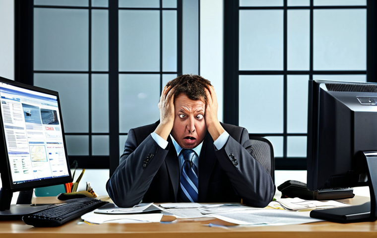 Navigation Nightmare**
"A frustrated office worker, fully clothed in professional attire, sits slumped in front of a computer screen filled with confusing website menus and broken links. The background is a cluttered office. Safe for work, appropriate content, perfect anatomy, natural proportions, digital illustration, high quality, family-friendly."
**