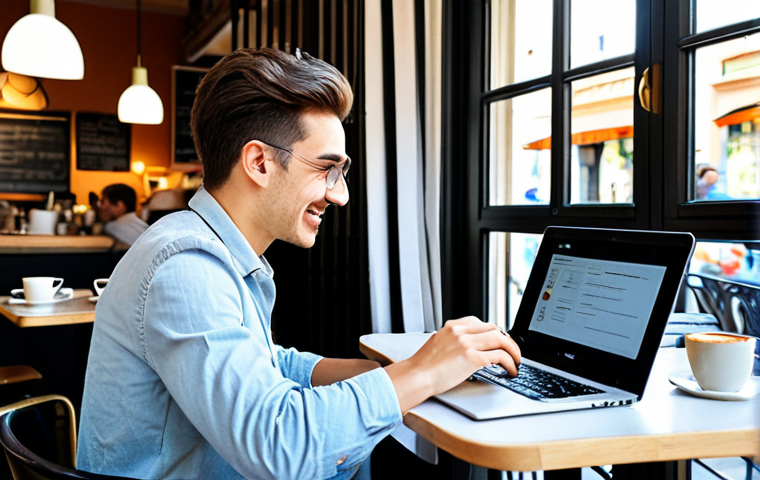 웹디자인 학습 플랫폼 추천 - **

"A student happily working on a web design project at a sunny caf&eacute; in Barcelona, laptop open, fu...
