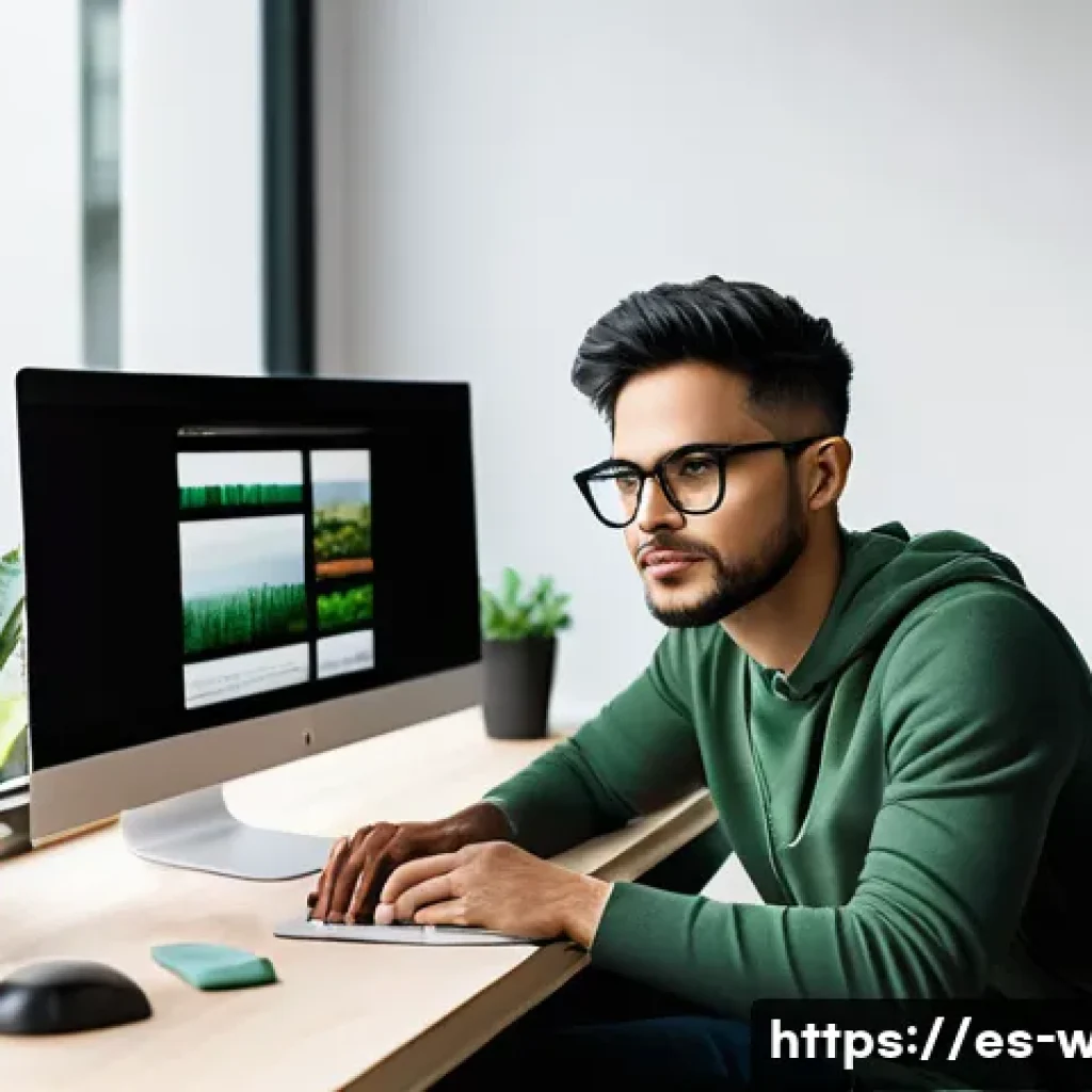 웹디자인 자격증 이론 정리 - A modern web designer workspace featuring a young Hispanic professional wearing casual clothing and ...