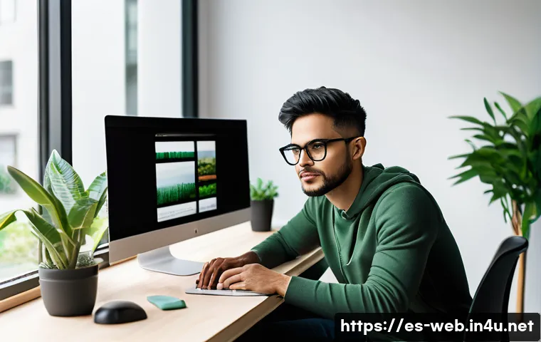 웹디자인 자격증 이론 정리 - A modern web designer workspace featuring a young Hispanic professional wearing casual clothing and ...
